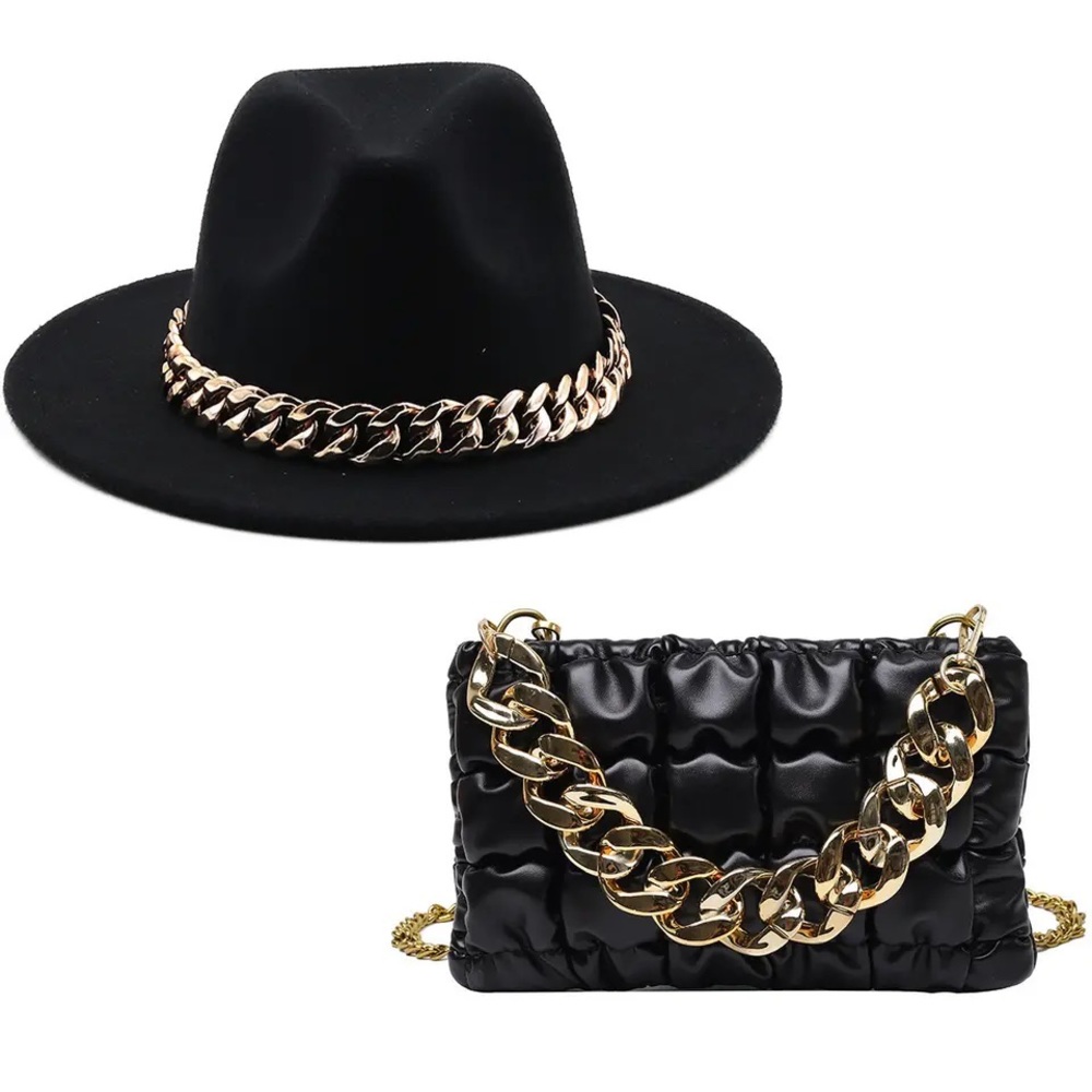 Black chain hat and bag set